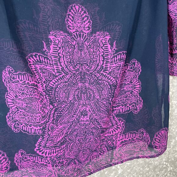 Ann Taylor Women's Boho Chic Sheer Blue & Purple Top - Size Medium - Henna Print - Picture 4 of 7